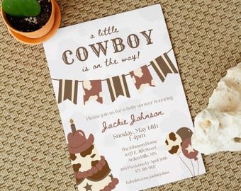 Westerse babyshoweruitnodiging, cowboybabyshower, rustiek landthema, bewerkbare canvassjabloon, digitale of afdrukbare babyjongenuitnodiging