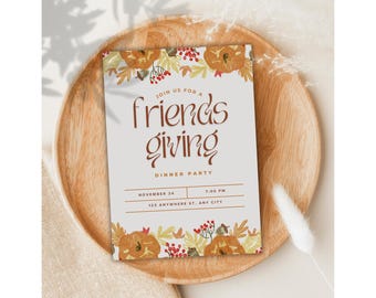 Friendsgiving Invitation Template, Editable Thanksgiving Dinner Party Invite, Canva Fall Printable, Autumn Gathering Digital Download