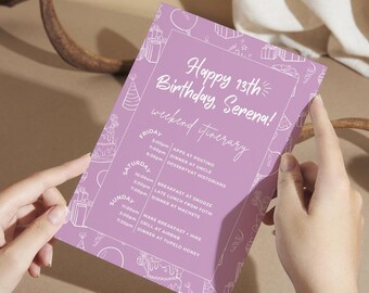 Birthday Weekend Itinerary Template, Birthday Weekend Agenda, Editable Canva Vacation Schedule, Printable 13th Birthday Itinerary