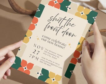 Housewarming Party Invitation Template: Retro Minimalist Design (Canva Editable, Digital Download)