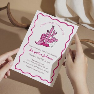Little Cowgirl Baby Shower Invite, Pink Western Baby Shower Template, Editable Canva Design, Cowboy Cactus Invitation, Printable or Digital