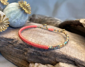 Bracelet artisanal avec noeuds porte-bonheur, bracelet de style tibétain, homme et femme, bracelet en fil tressé, noeuds porte-bonheur