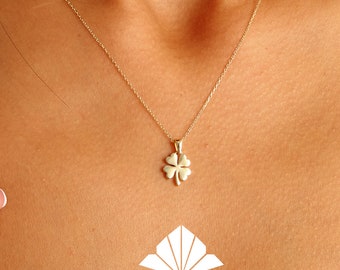 14K Gold Clover Necklace, Good Luck Charm, Four-Leaf Shamrock Pendant, St. Patrick’s Day Necklace, Bridesmaid Gift Jewelry, Gift for Her