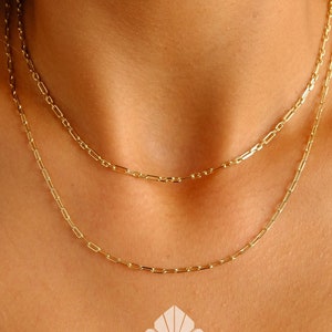 14K Gold Paperclip Chain Necklace, Italian Paperclip Choker, Dainty Gold Link Necklace, Rectangle Chain, Layering Necklace, Gift For Her