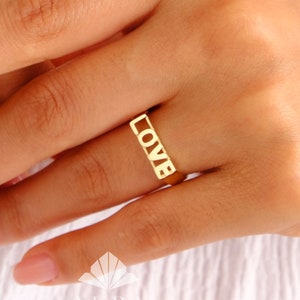 14K Gold Schrift Liebe Ring, klobiger Wort Ring, stapelbarer Ring, Verlobungsring, Versprechen Ring, Liebesbrief Ring, Liebe Schmuck