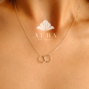 14K Gold Eternity Circle Necklace, Infinity Necklace, Unity Link Dainty Circle Interlocking Necklace, Delicate Layering Family Necklace