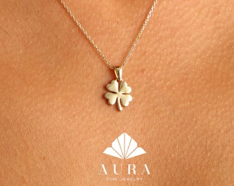 14K Gold Clover Necklace, Four Leaf Pendant, Shamrock Necklace, Good Luck Charm Necklace, St Patricks Day Accessory, Bridesmaid Jewelry