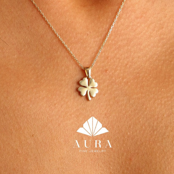 14K Gold Clover Necklace, Four Leaf Pendant, Shamrock Necklace, Good Luck Charm Necklace, St Patricks Day Accessory, Bridesmaid Jewelry
