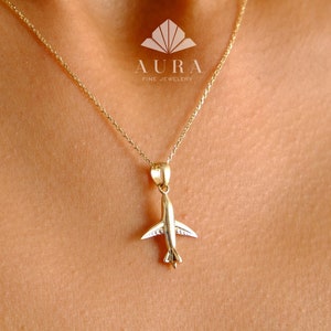 14K Gold Airplane Necklace, Airplane Pendant, Tiny Airplane Charm, Dainty Gold Plane Necklace, Travel Jewelry, Pilots Flight Attendant Gift