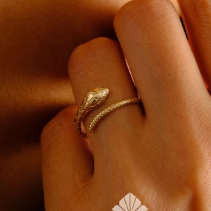 14K Gold Snake Ring, Dainty Serpent Ring, Wrap Around Snake Ring, Statement Rings for Women, Stackable Ring, Open Serpent Band, Gift For Her