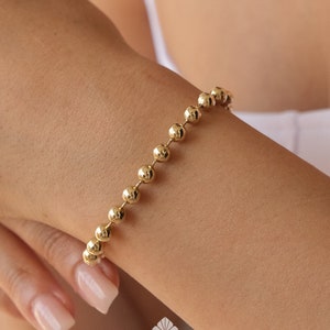 14K gouden kraalarmband, 3,5 mm Italiaanse gouden ketting, glanzende ronde kralenarmband, sierlijke stapelsieraden, minimalistische schakelarmband