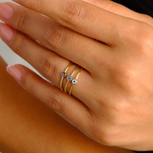 14K Gold Evil Eye Ring, Mini Evil Eye Stackable Ring, Good Luck Ring, Dainty Ring, Gift For Her, Minimal Ring, Protection Sign