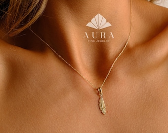 14K Gold Feather Necklace, Lucky Feather Necklace, Feather Charm Choker, Layered Necklace, Feather Necklace, Dainty Protection Charm Pendant