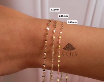 14K Gold Paillettenarmband, Sparkle Kettenarmband, 2mm 3mm 4mm Gold Glitter Armband, Spiegel facettierte Kettenarmband, dünne Kettenarmband