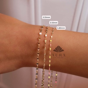 14K Gold Sequin Anklet, Sparkle Chain Bracelet, 2mm 3mm 4mm Gold Glitter Anklet, Mirror Faceted Chain Anklet, Thin Chain Anklet, Moms Gift