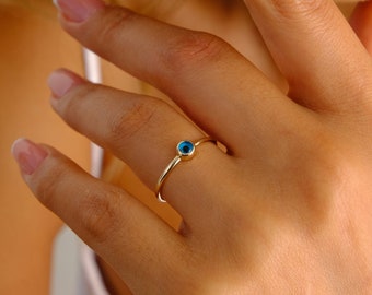 14K Gold Evil Eye Ring, Delicate Pinky Ring Women, Minimalist Tiny Protection Ring, Dainty Third Eye Ring, Religious Jewelry, Gift For Her