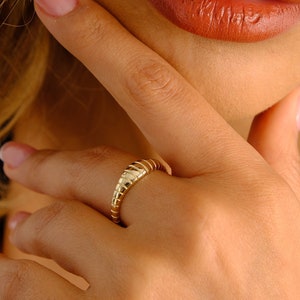 14K Gold Tiny Croissant Ring, Twisted Dome Ring Women, Croissant Ring, Thin Croissant Gold Dome Ring, Statement Ring, Pinky Ring