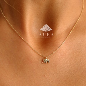 14K Gold Elephant Necklace, Elephant Pendant Necklace, Tiny Elephant Charm, Dainty Elephant Chain Choker, Minimalist Animal Pendant Jewelry