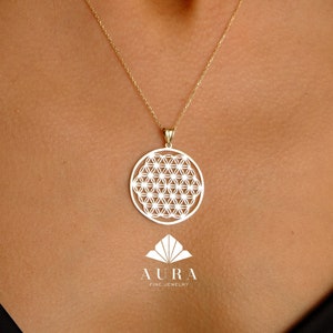 14K Gold Flower Of Life Necklace, Seed of Life Necklace, Handmade Necklace, Flower Of Life Pendant, Geometry Medallion, Anniversary Gift