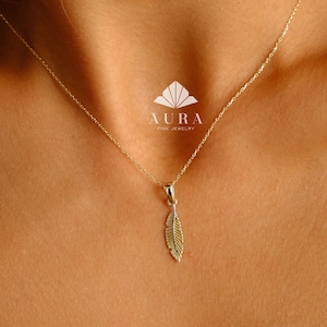 14K Gold Feather Necklace, Lucky Feather Necklace, Feather Charm Choker, Layered Necklace, Anniversary Gift, Birthday Gift, Gift For Her
