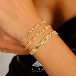 14K Gold Vienna Bracelet, Double Curb Chain Bracelet, Armoured Chain, Minimalist Jewelry, Gift for Her