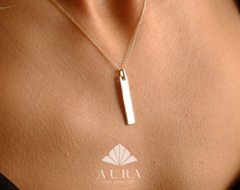 14K Gold Bar Necklace, Name Bar Necklace, Custom Bar Pendant, Personalized Bar Choker, Gold Bar Necklace, Gold Name Bar Necklace
