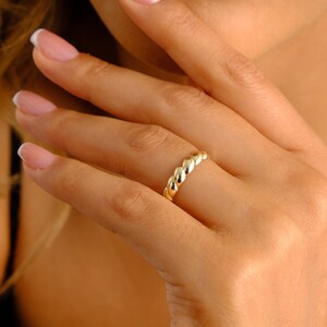 14K Gold Croissant Dome, Thin Croissant Gold Dome Ring, Twisted Dome Ring, Statement Ring, Minimalist Jewelry