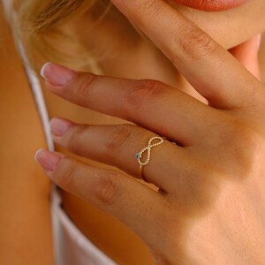 14K Gold Infinity Ring, Evil Eye Ring, Turquoise Eye Band Ring, Minimalist Jewelry, Luck Symbol Ring, Dainty Ring, Stackable Ring