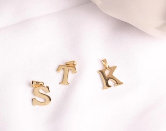 14K Gold Initial Necklace, Plain Letter Necklace, Minimalist Initial Necklace, Gold Delicate Sparkle , Wife Gifts, Mom Gifts