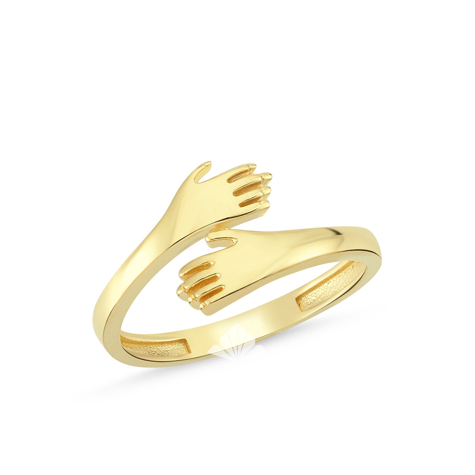 14K Gold Hug Ring, Hugging Hands Ring, Hug Gold Ring, Unique Love ...