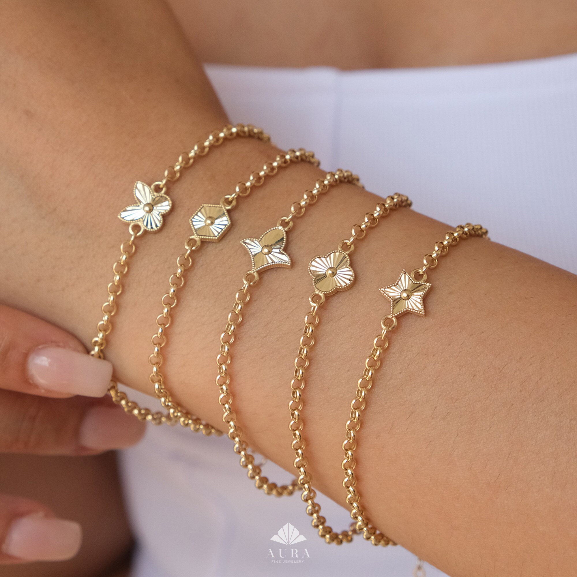 ブレスレット MORELLATO 1411 BRACCIALE 3POINTS GOLD TURTLE MOTIFS BRACELET 14K Rolo Gold Chain Bracelet, Clover, Star, Hamsa, Hexagon