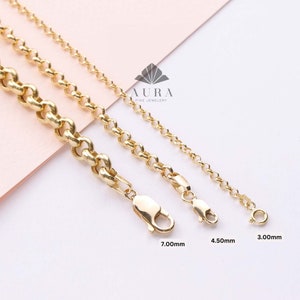 14K Gold Rolo Chain Necklace, 3mm 4mm 5mm Chain Necklace, Layering Man Woman Necklace, Minimalist Belcher Chain Necklace, Dainty Necklace image 3