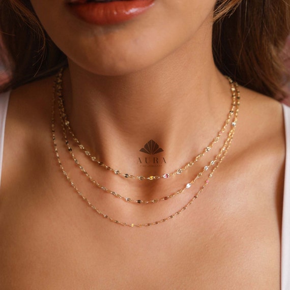 14K Gold Sequin Necklace, Sparkle Chain Necklace, 2mm 3mm 14K Gold Sequin Necklace, Sparkle Chain Necklace, 2mm 3mm