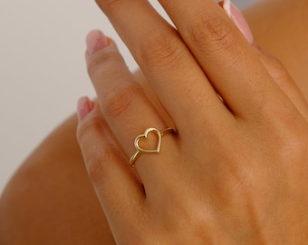 14K Gold Heart Ring, Open Heart Ring, Dainty Gold Band Ring, Love Heart Ring, Promise Ring, Minimalist ring, Heart Gold Ring, Best Friend