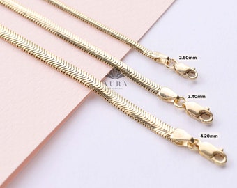 14K Gold Snake Chain Bracelet, Minimalist Gold Bracelet, Handmade Jewelry, Italian Gold Bracelet, Herringbone 2.6 mm 3.4 mm 4.2 mm Chain