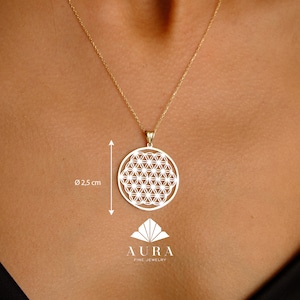 14K Gold Flower Of Life Necklace, Family Tree Pendant, Geometry Medallion, Everyday Circle Pendant, Handmade Spiritual Charm, Moms Gift