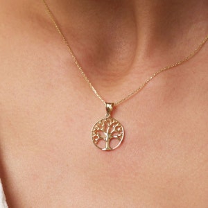14K Gold Tree of Life Necklace, Family Tree Pendant Necklace, Personalized Tree Pendant, Handmade Medallion Necklace Mothers Day Gift