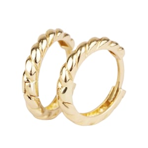 14K Gold Rope Twist Hoops, 12MM Hoop Huggies, Braided Gold Earrings, Cable Hoop Earrings, Everyday Hoop Earrings, Twisted Huggie Earrings