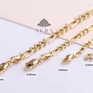 14K Gold Figaro Chain Anklet, 2mm 3mm 4mm 5mm Figaro Chain Anklet, Genuine Gold Chain Anklet, Thick Figaro Anklet, Man Woman Anklet image 1