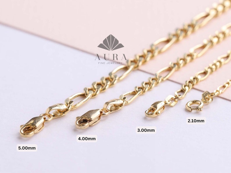 14K Gold Figaro Chain Anklet, 2mm 3mm 4mm 5mm Figaro Chain Anklet, Genuine Gold Chain Anklet, Thick Figaro Anklet, Man Woman Anklet image 1