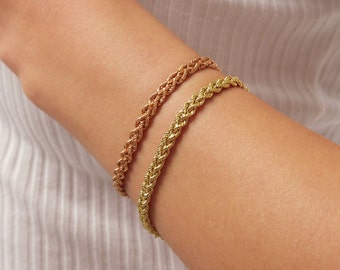 14K Gold Rope Chain Bracelet, Twisted Chain Bracelet, 4.5 mm Chain Bracelet, Sailor Clasp Rope Chain, Unisex Braided Stacking Delicate Chain