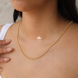 14K Gold Popcorn Necklace, Handmade Gold Layering Chain, Italian Pop Corn Necklace, Herringbone Stack Link Chain, Valentine&#39;s Day Gift