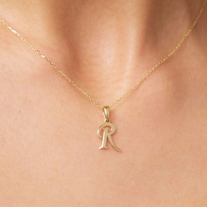 14K Gold Cursive Initial Necklace, Handwriting Letters Pendant, Initial Alphabet Charm, Personalized Choker, Capital Cursive Initial