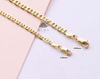 14K Gold Mariner Anklet, 3mm 4mm Mariner Chain Anklet, Flat Anchor Anklet, Real Gold Anklet, Men Women Anklet, Christmas Gift