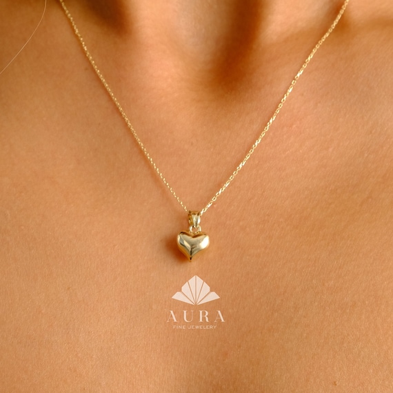14k gold puffed heart necklace outlet