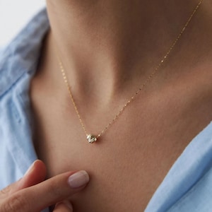 14K Gold Textured Saphere Necklace, 14K Mini Ball Necklace, 14k Real Gold Minimalist Necklace, 14K Solid Gold Bead Pendant for Women