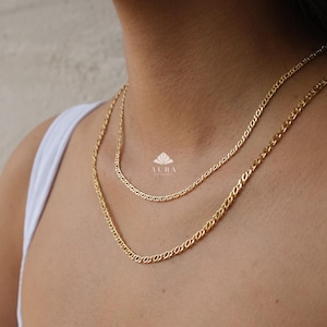 14K ゴールド オーバル リンク チェーン ネックレス、本物の