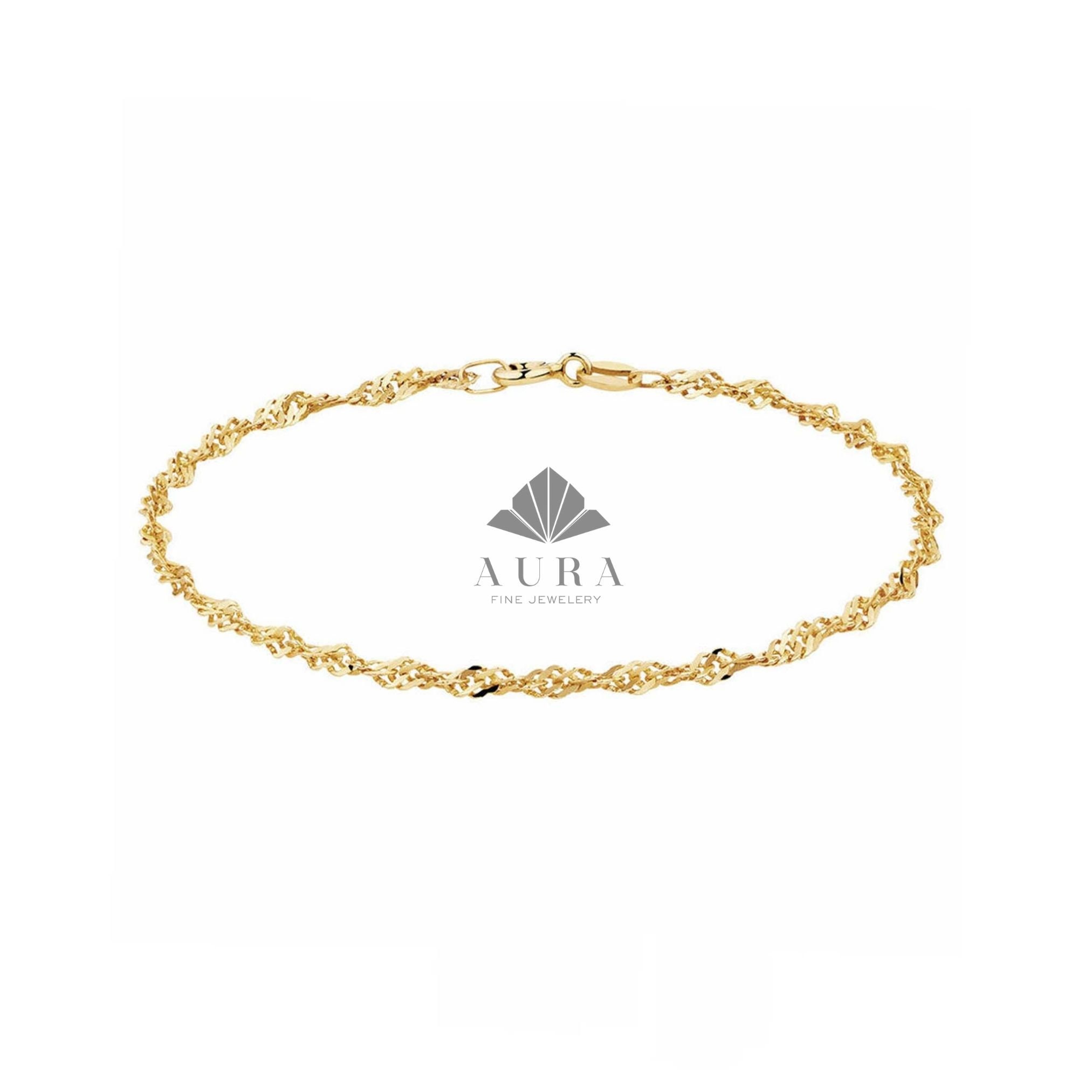 thumbnail image 2 of Real Gold Singapore Chain Anklet – 8k Yellow Gold, Twisted Design, 22-24-26cm, Nickel-Free, Made In Germany 2 of 2