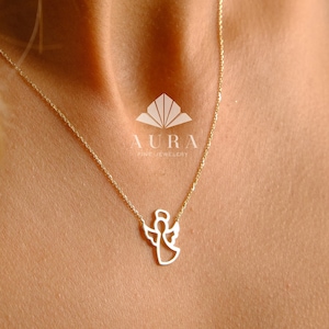 14K Gold Guardian Angel Necklace, Angel Pendant, Dainty Angel Necklace, Protection Jewelry, Angel Good Luck Charm Necklace, Christmas Gift