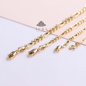 14K Gold Figaro Chain Anklet, 2mm 3mm 4mm 5mm Figaro Chain Anklet, Genuine Gold Chain Anklet, Thick Figaro Anklet, Man Woman Anklet image 7